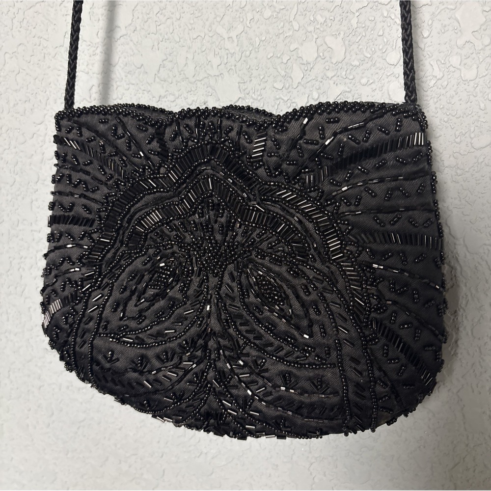 Vintage Carla Marchi Beaded Black Evening Bag 1990s Formal Event Handmade